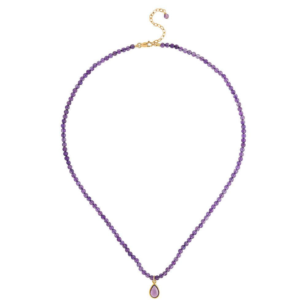 Amethyst (February) Women’s Delicate 16” Faceted Birthstone Necklace - malaandmantra