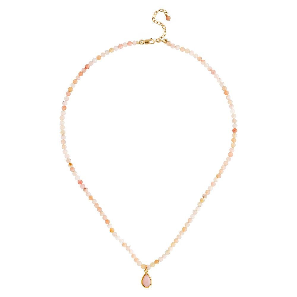 Pink Opal (October) Women’s Delicate 16” Faceted Birthstone Necklace - malaandmantra
