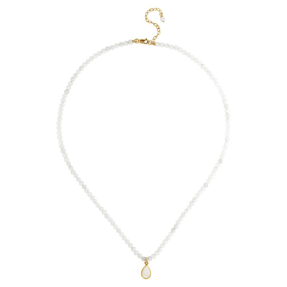 White Moonstone (June) Women’s Delicate 16” Faceted Birthstone Necklace - malaandmantra