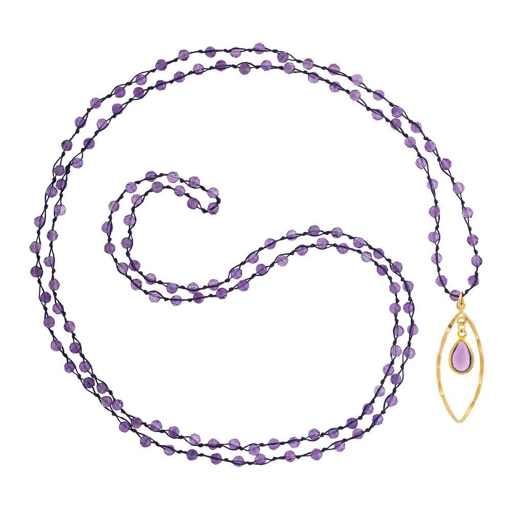 Amethyst (February) Women’s Delicate 36” Loose-Knot Faceted Birthstone Necklace - malaandmantra