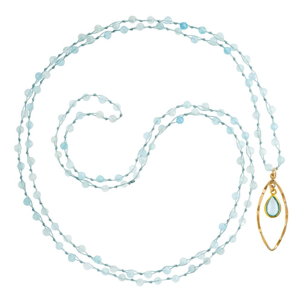 Aquamarine (March) Women’s Delicate 36” Loose-Knot Faceted Birthstone Necklace - malaandmantra