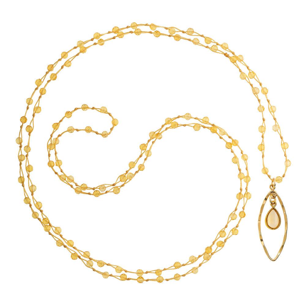 Citrine (November) Women’s Delicate 36” Loose-Knot Faceted Birthstone Necklace - malaandmantra