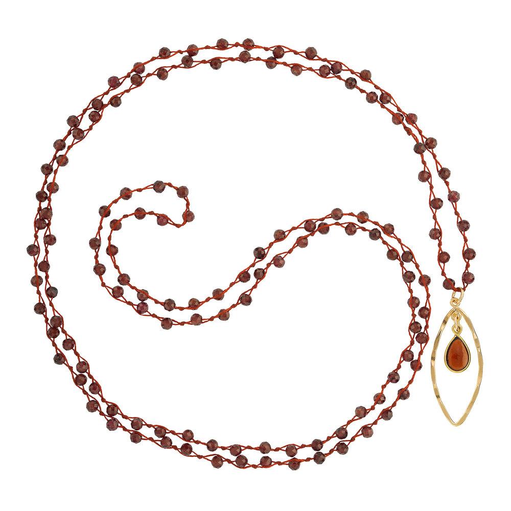 Garnet (January) Women’s Delicate 36” Loose-Knot Faceted Birthstone Necklace - malaandmantra