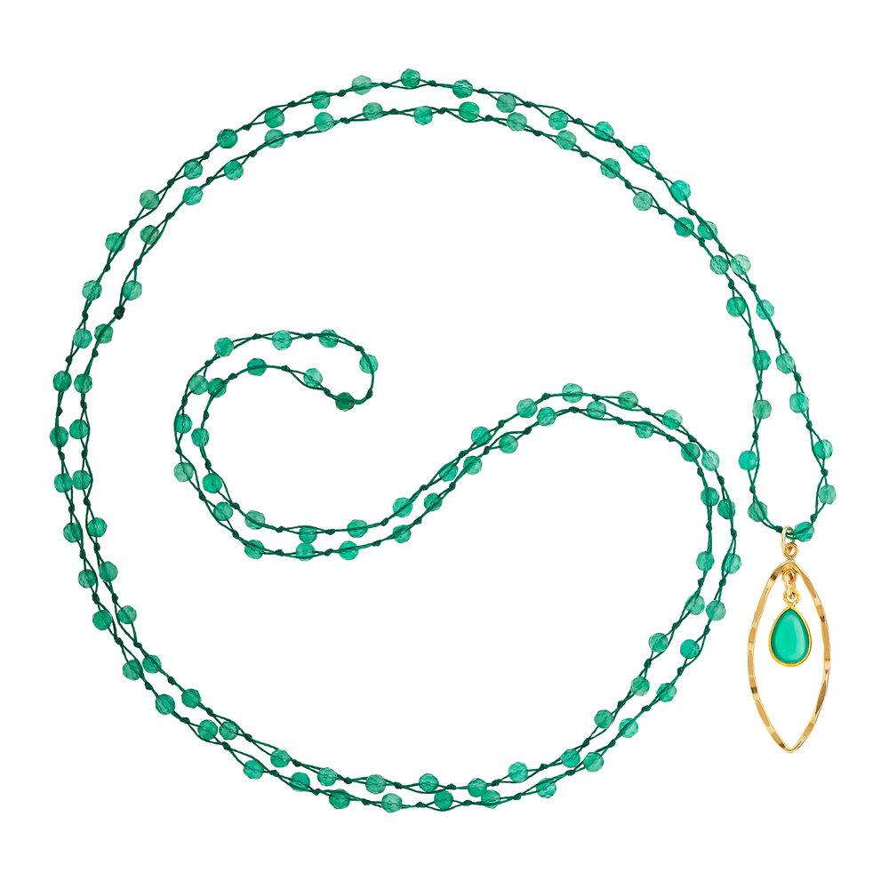 Green Agate (May) Women’s Delicate 36” Loose-Knot Faceted Birthstone Necklace - malaandmantra