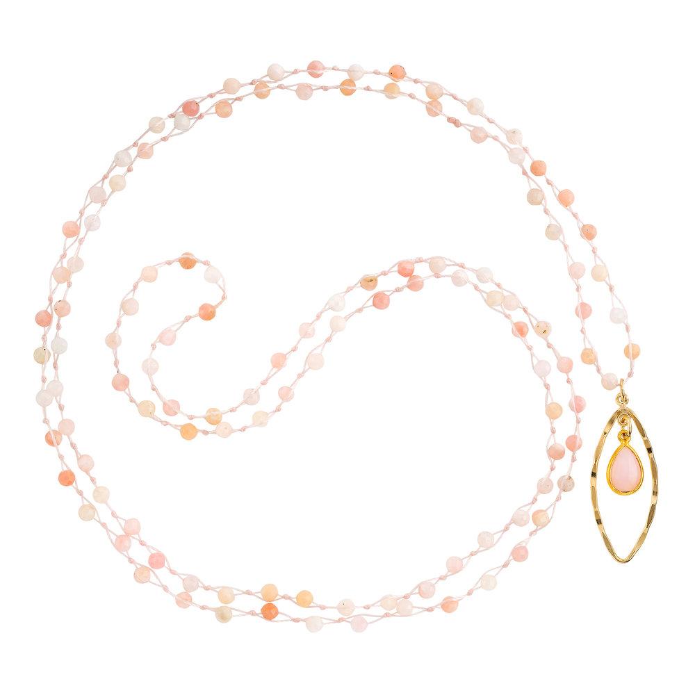 Pink Opal (October) Women’s Delicate 36” Loose-Knot Faceted Birthstone Necklace - malaandmantra