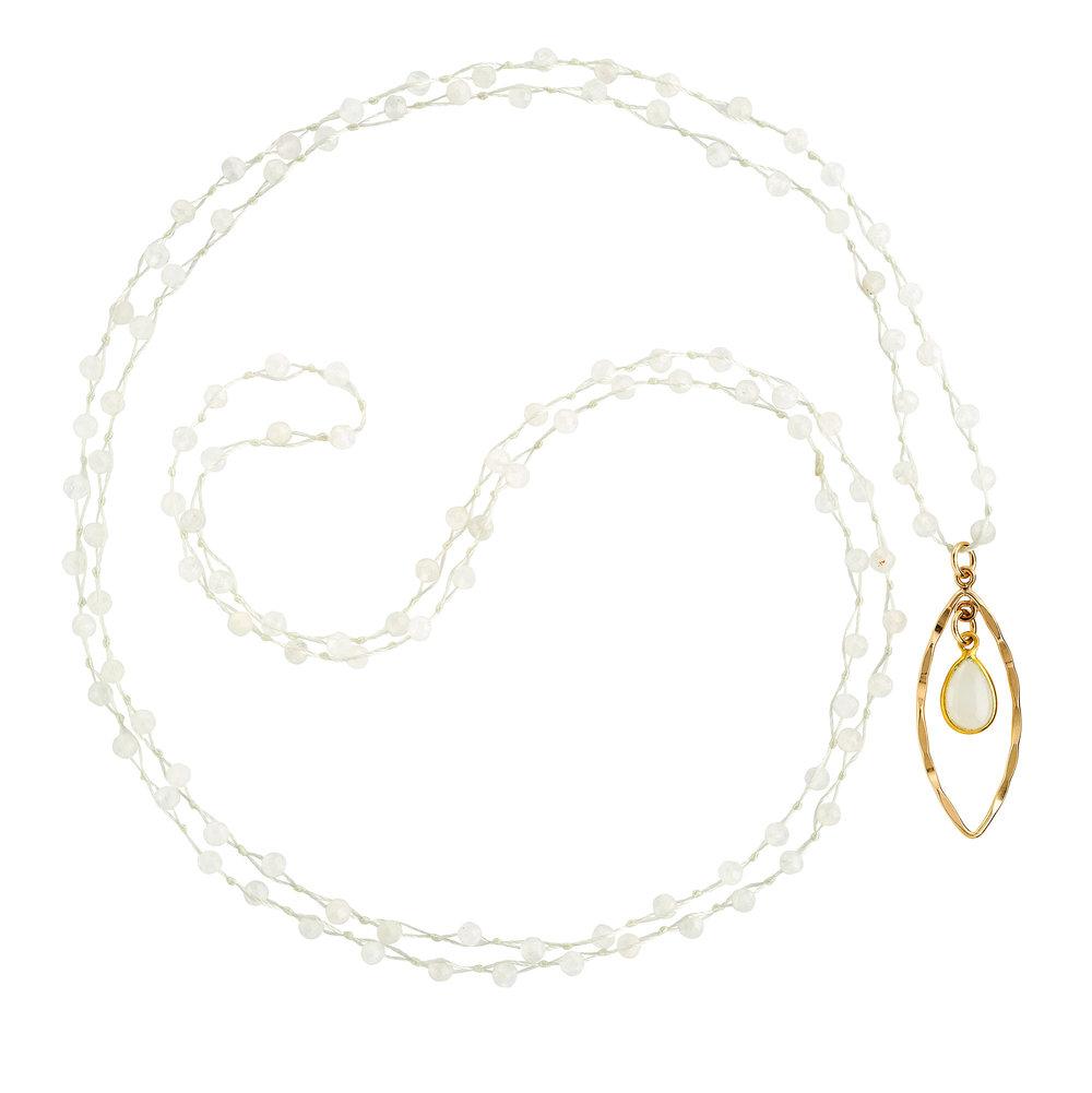 White Moonstone (June) Women’s Delicate 36” Loose-Knot Faceted Birthstone Necklace - malaandmantra