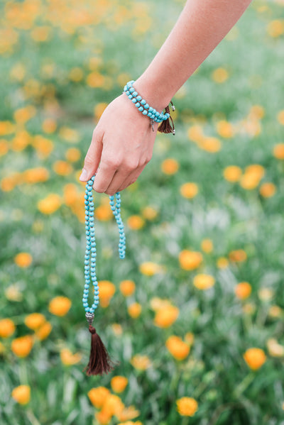 TRANQUILITY: Howlite Turquoise 108 Bead Hand-knotted Mala Necklace