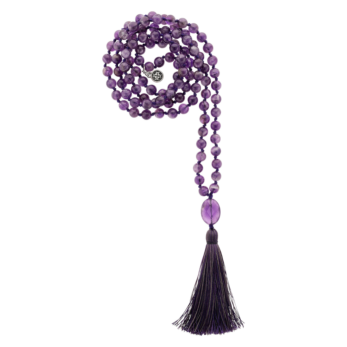 SERENITY: Amethyst Calming Stone 108 Bead Hand-knotted Mala Necklace (6mm)