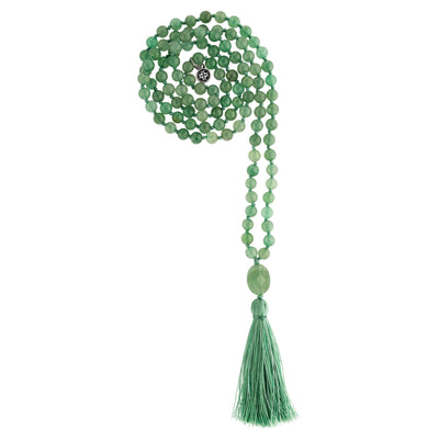 GOOD LUCK: Green Aventurine Calming Stone 108 Bead Hand-knotted Mala Necklace (6mm)