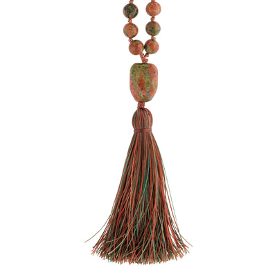 HEALING: Unakite Calming Stone 108 Bead Hand-knotted Mala Necklace (6mm)