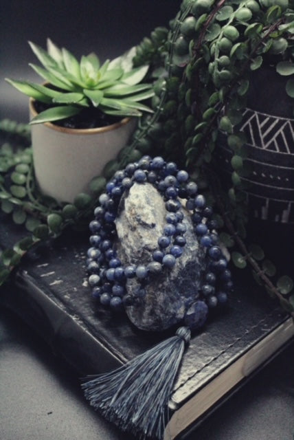 INTUITION: Sodalite Calming Stone 108 Bead Hand-knotted Mala Necklace (6mm)