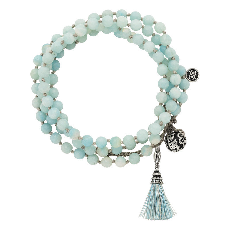 COMMUNICATION: Amazonite Faceted 108 bead Hand-knotted Adjustable Wrap Mala 6mm