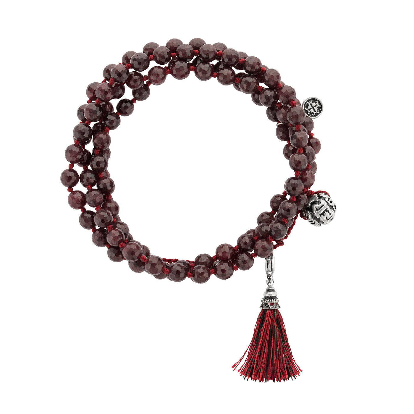 PASSION: Garnet Faceted 108 bead Hand-knotted Adjustable Wrap Mala 6mm