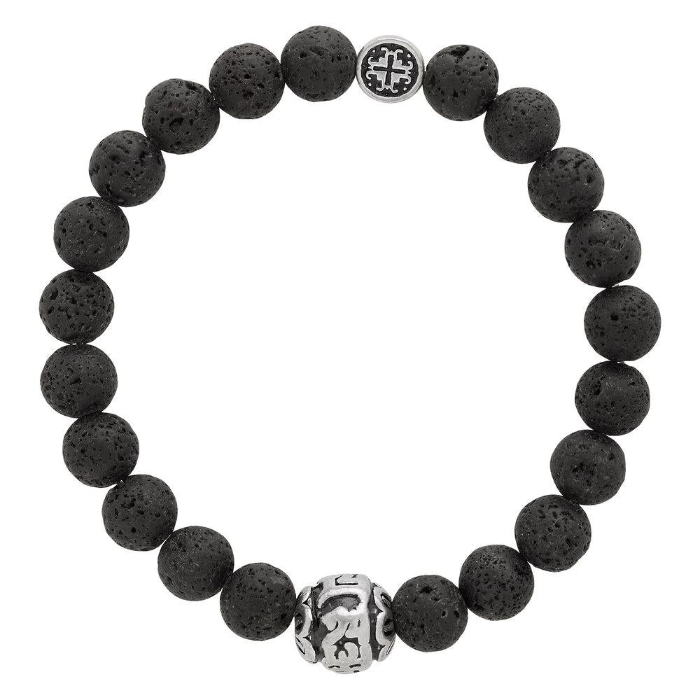 Black Lava Stone Men's-Unisex Guru Bead Elastic Bracelet - malaandmantra