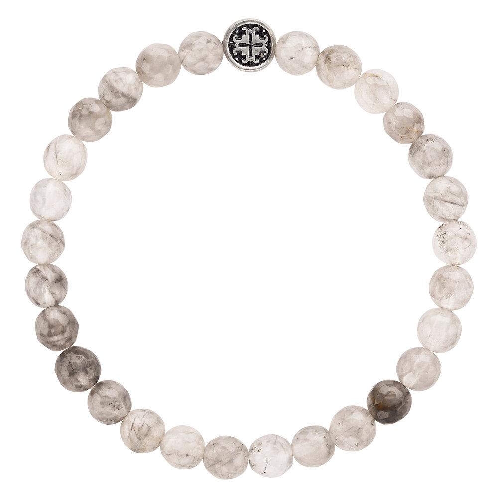 Silver Grey Quartz Women's Faceted Gemstone Stretch Bracelet - malaandmantra