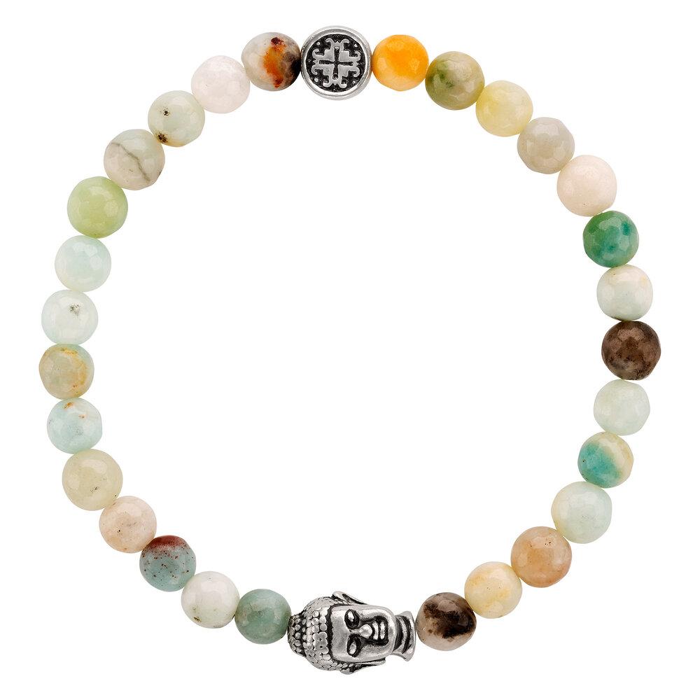 Amazonite Multi Faceted Gemstone Stretch Bracelet with Buddha Bead - malaandmantra