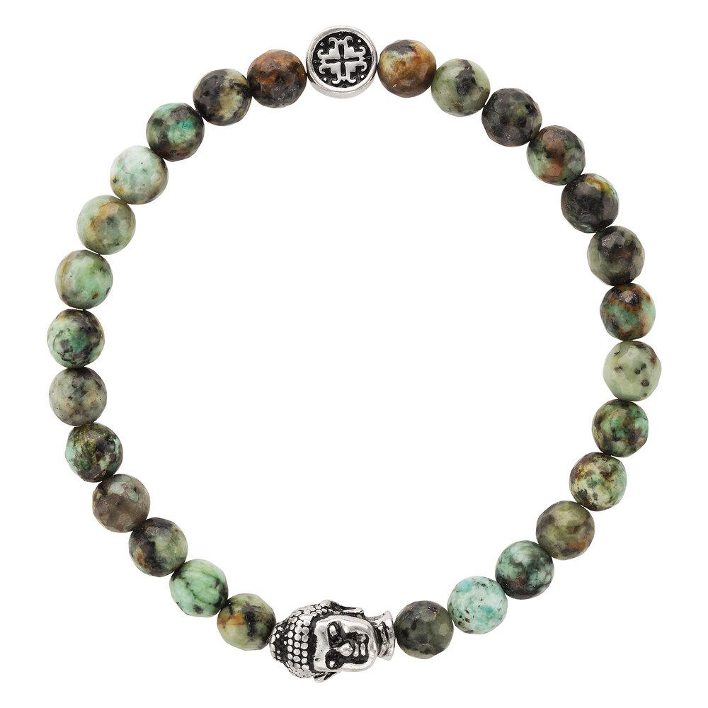 African Turquoise Faceted Gemstone Stretch Bracelet with Buddha Bead - malaandmantra