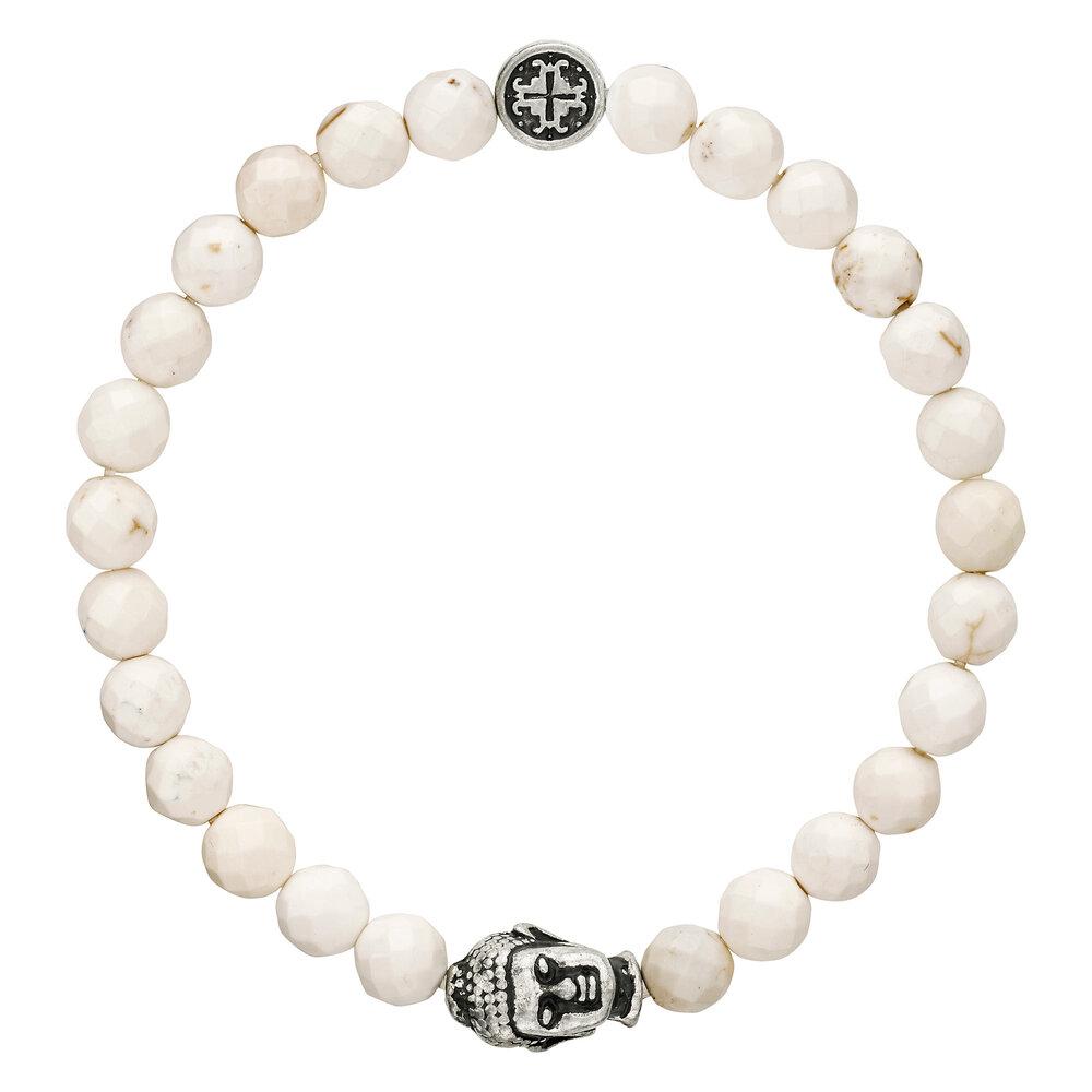 Magnesite Women's Faceted Gemstone Stretch Bracelet with Buddha Bead - malaandmantra