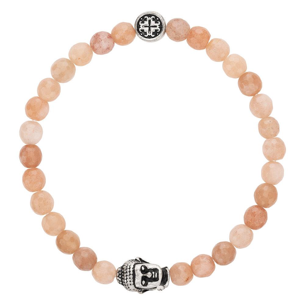 Sunstone Women's Faceted Gemstone Stretch Bracelet with Buddha Bead - malaandmantra