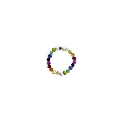 MIXED GEMSTONE:  Women's Delicate Faceted Stretch Ring